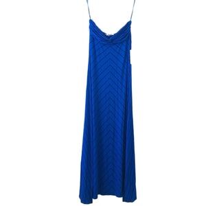 Jennifer Lopez Electric Blue Black Chevron Stripe Strapless Maxi Dress M